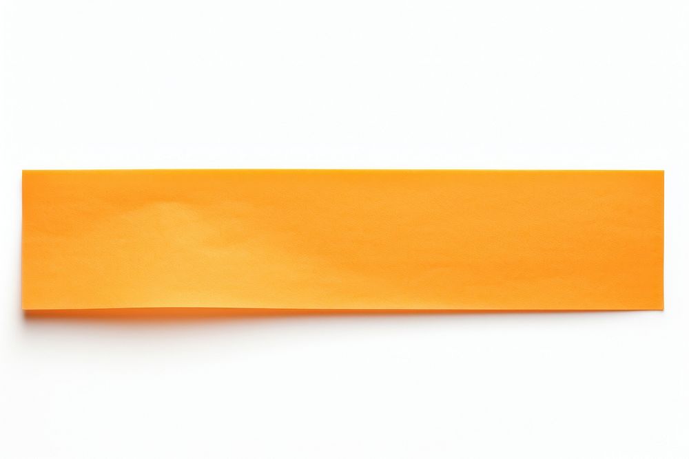 Piece of neon-orange paper adhesive strip backgrounds white background rectangle.
