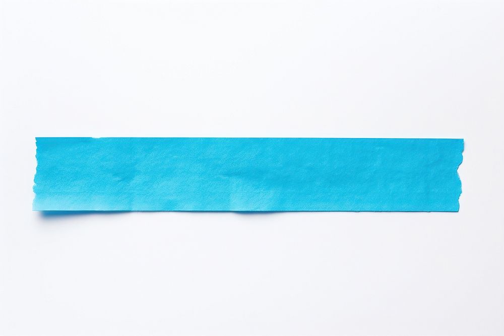 Piece of neon-blue paper adhesive strip white background rectangle turquoise.