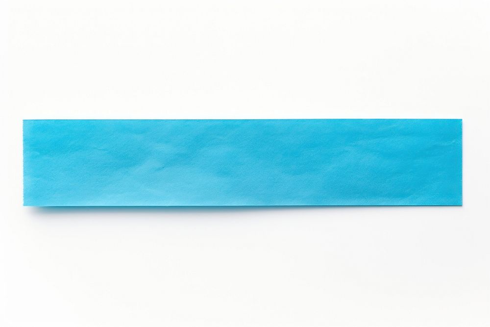 Piece of neon-blue paper adhesive strip turquoise white background simplicity.