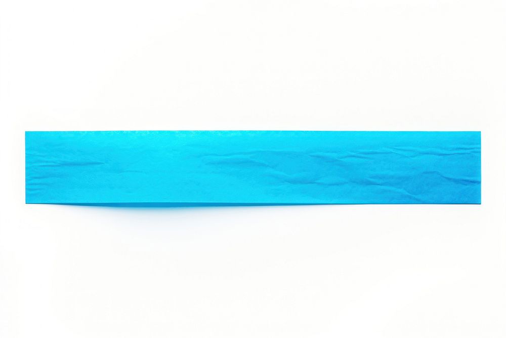 Piece of neon-blue paper adhesive strip white background turquoise rectangle.
