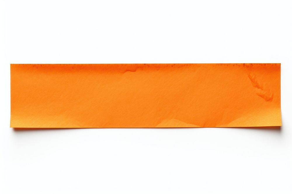 Piece of neon-dark orange paper adhesive strip white background rectangle letterbox.