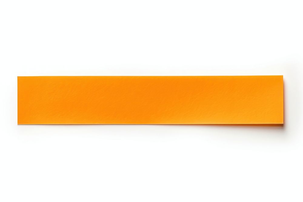 Piece of neon-dark orange paper adhesive strip white background simplicity rectangle.