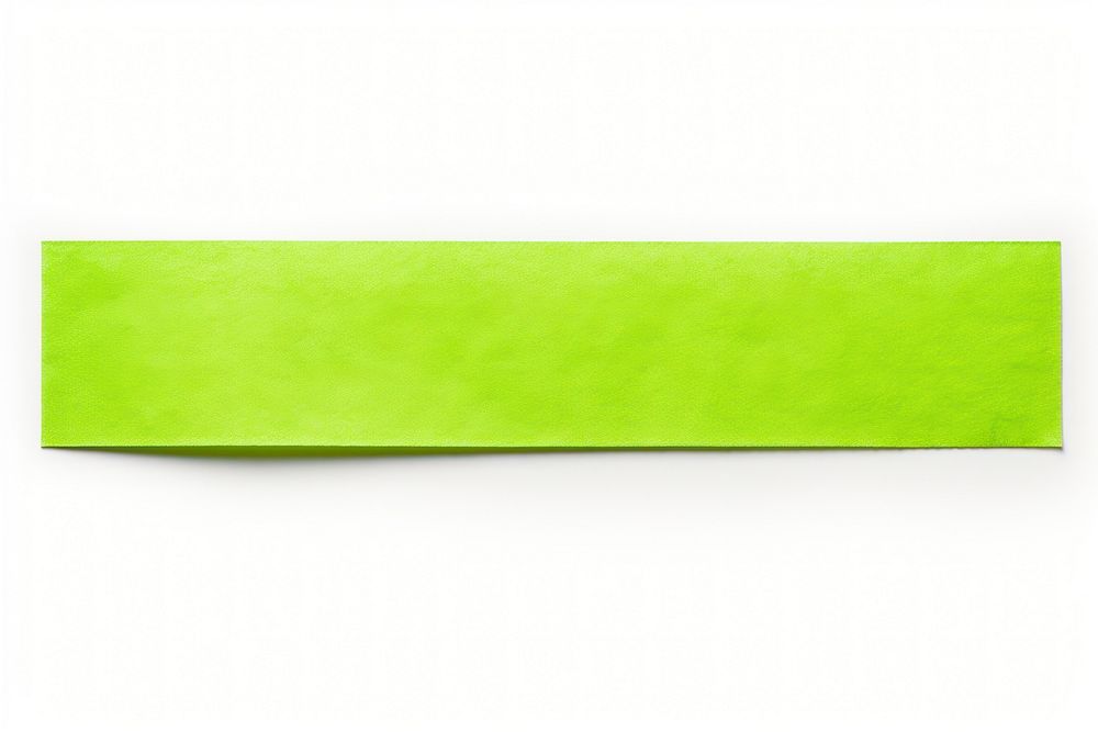 Piece of neon-green paper adhesive strip white background turquoise rectangle.