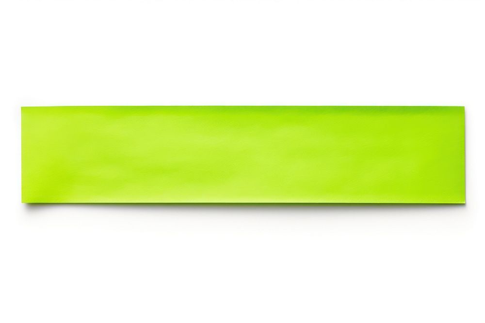 Piece of neon-green paper adhesive strip backgrounds white background rectangle.