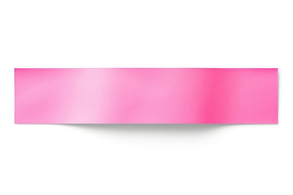 Piece of neon-pink paper adhesive strip white background rectangle abstract.
