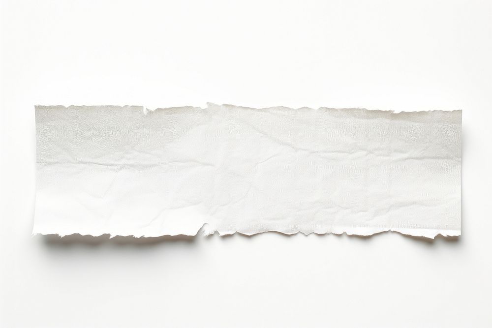 Off-white paper adhesive strip white background crumpled textured.