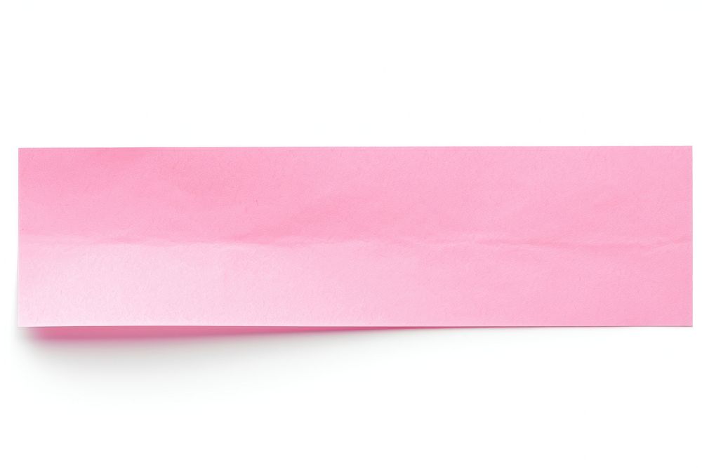 Piece of sweet pink paper adhesive strip white background rectangle absence.