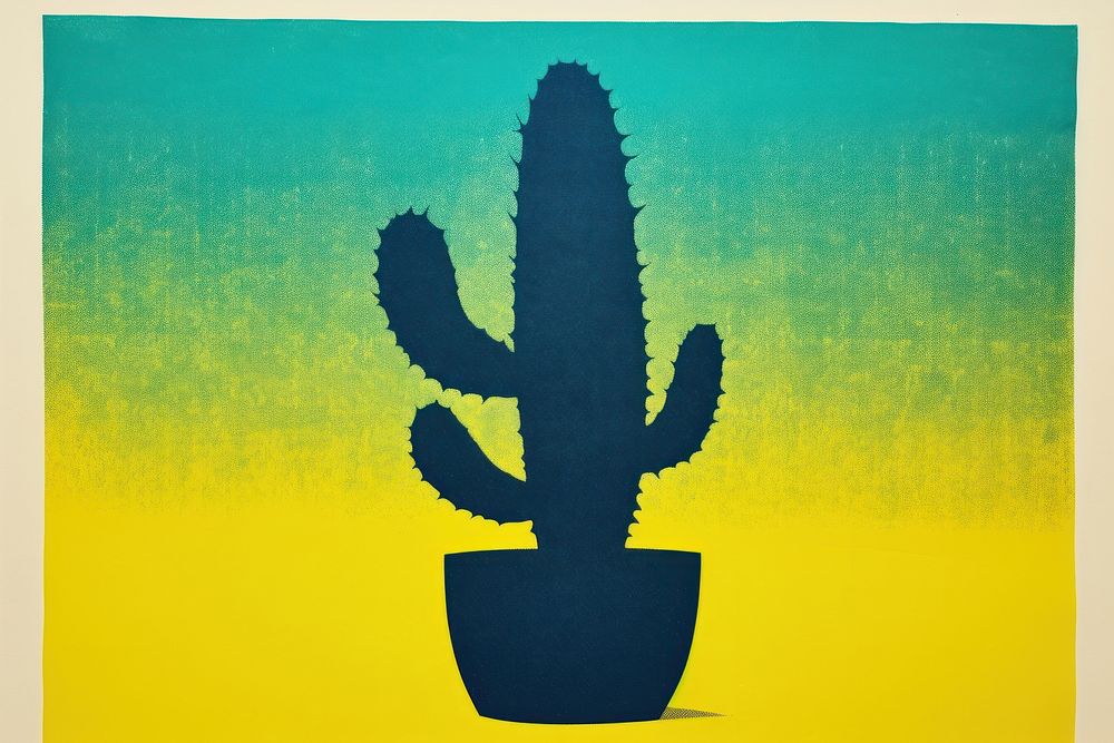 A cactus yellow plant blue.