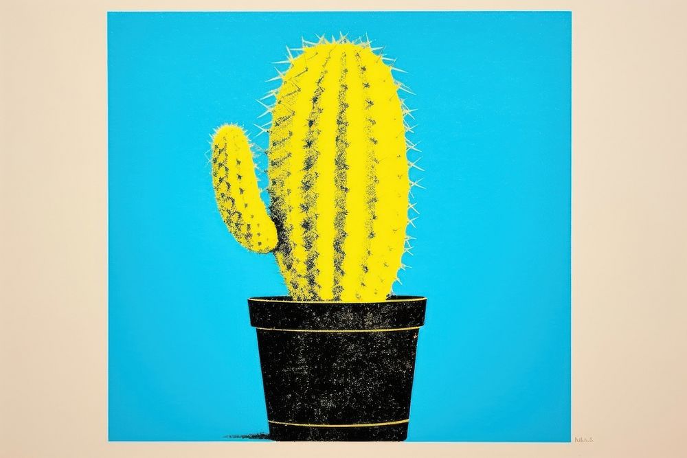 A cactus yellow plant blue.