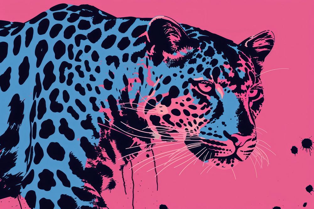 Silkscreen of a leopard wildlife animal mammal.