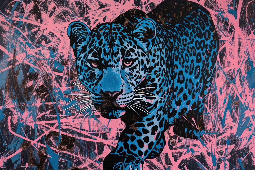 Silkscreen of a leopard art wildlife animal.