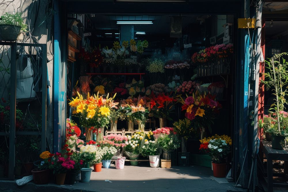 Flowers shop street plant day.