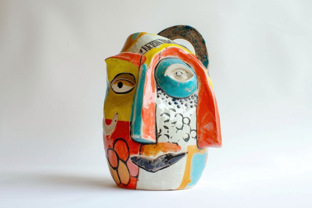 One piece of colorful ceramic art made by kid representation creativity handicraft.