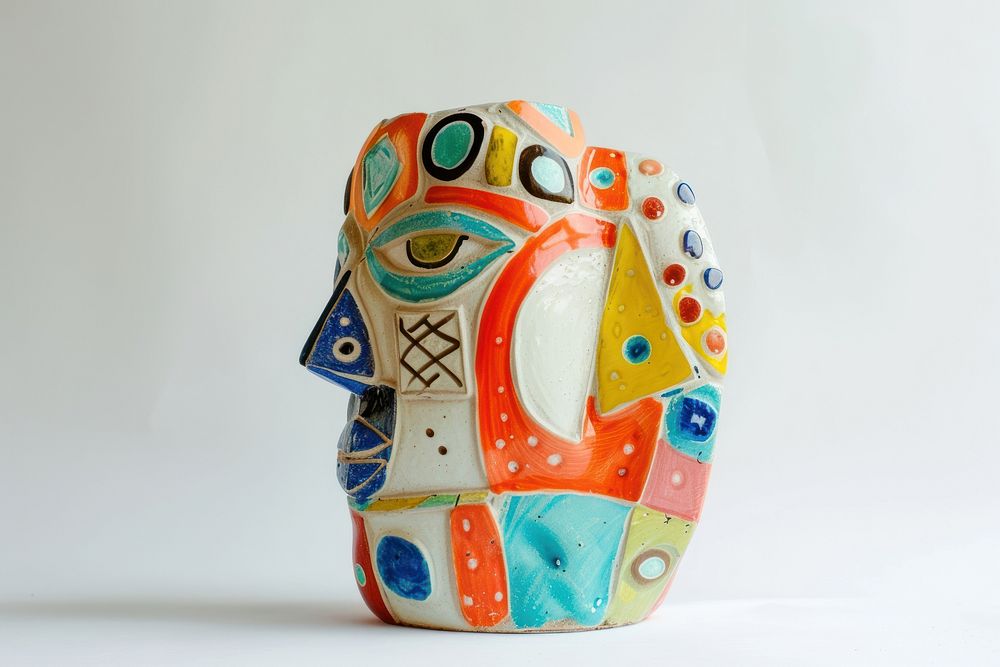 One piece of colorful ceramic art made by kid porcelain vase representation.