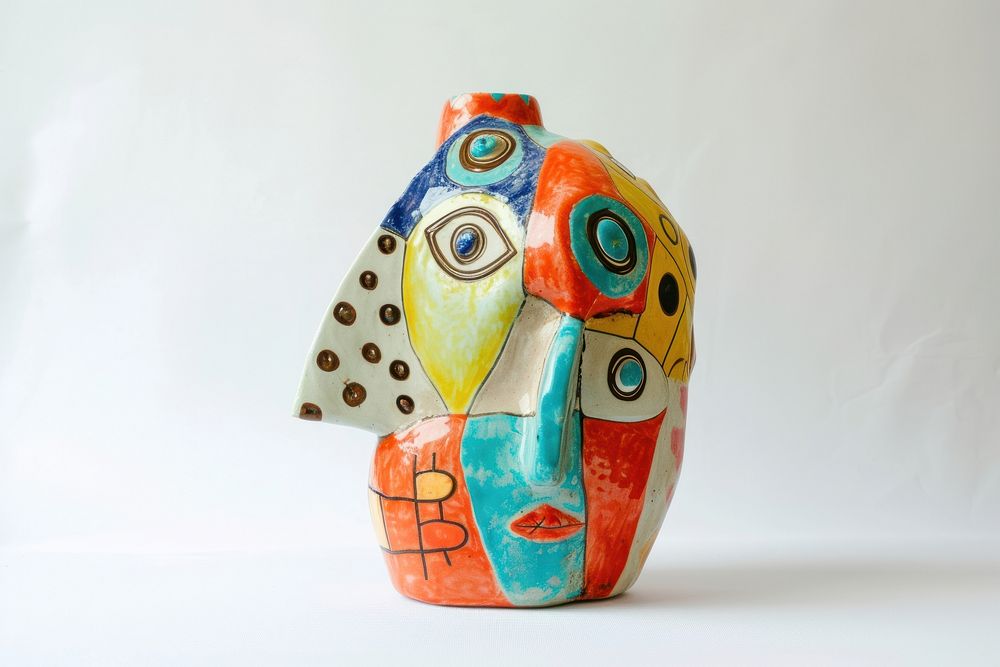 One piece of colorful ceramic art made by kid vase representation creativity.