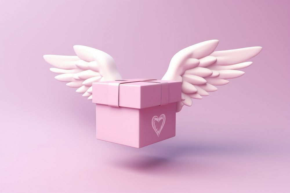 Flying Delivery box with wings celebration ribbon purple.