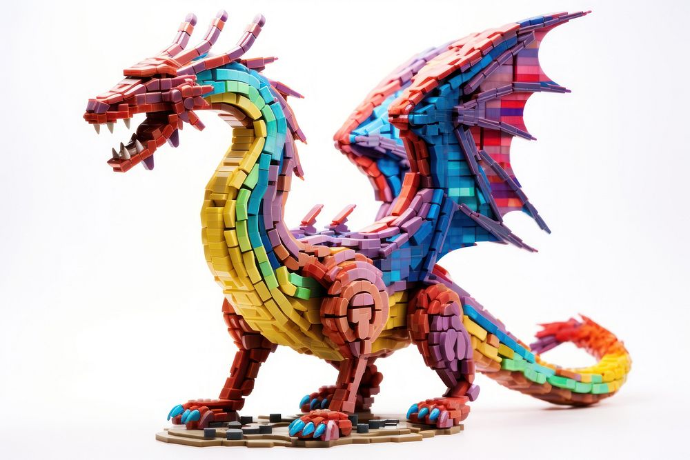 Dragon bricks toy art white background representation.