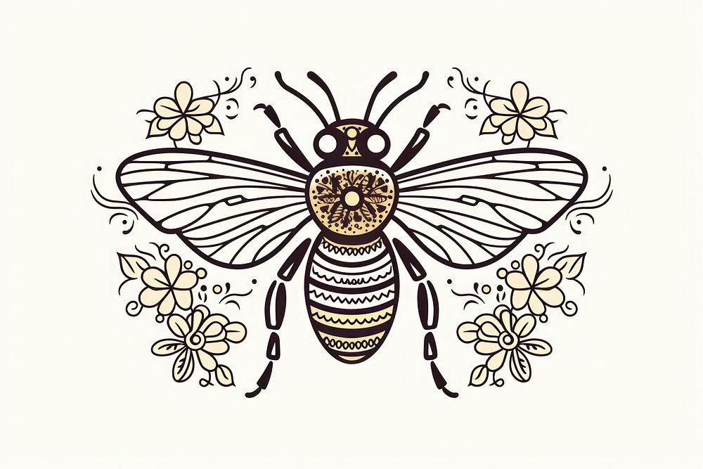 Bee in doodle style insect animal invertebrate.