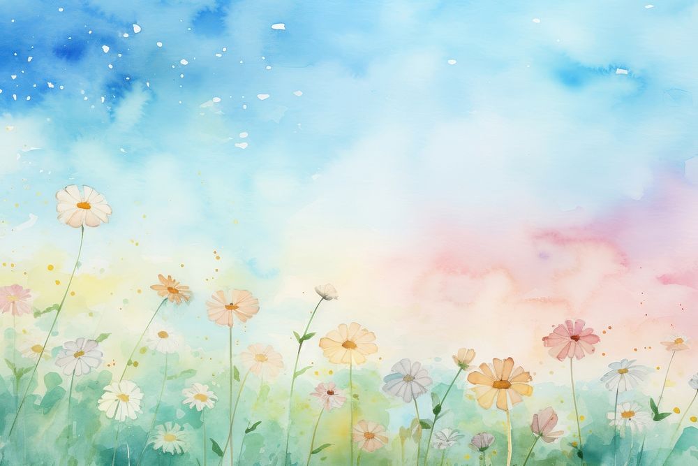 Pastel sky and daisy backgrounds outdoors painting.