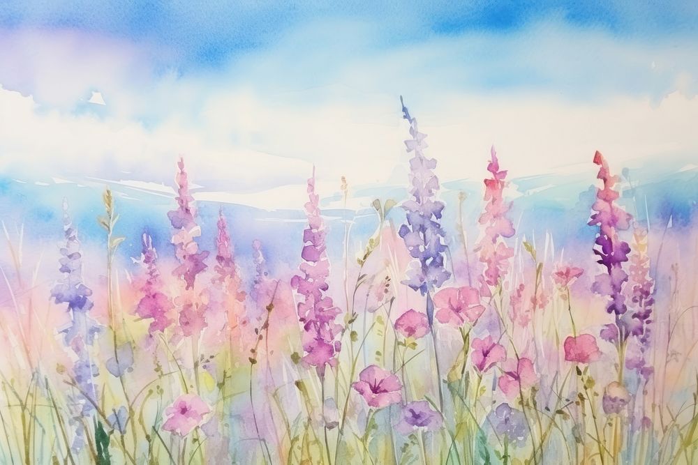 Rainbow sky and orchid painting landscape lavender.