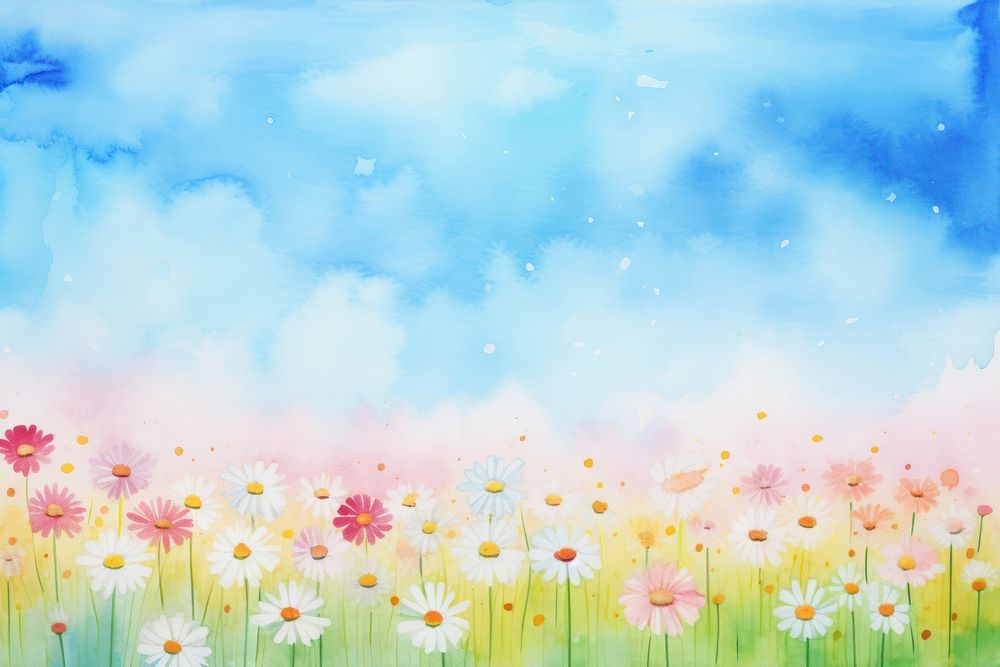 Rainbow sky and daisy painting backgrounds outdoors.