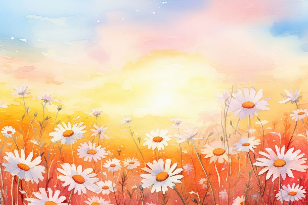 Sunset sky daisy meadow backgrounds outdoors painting.