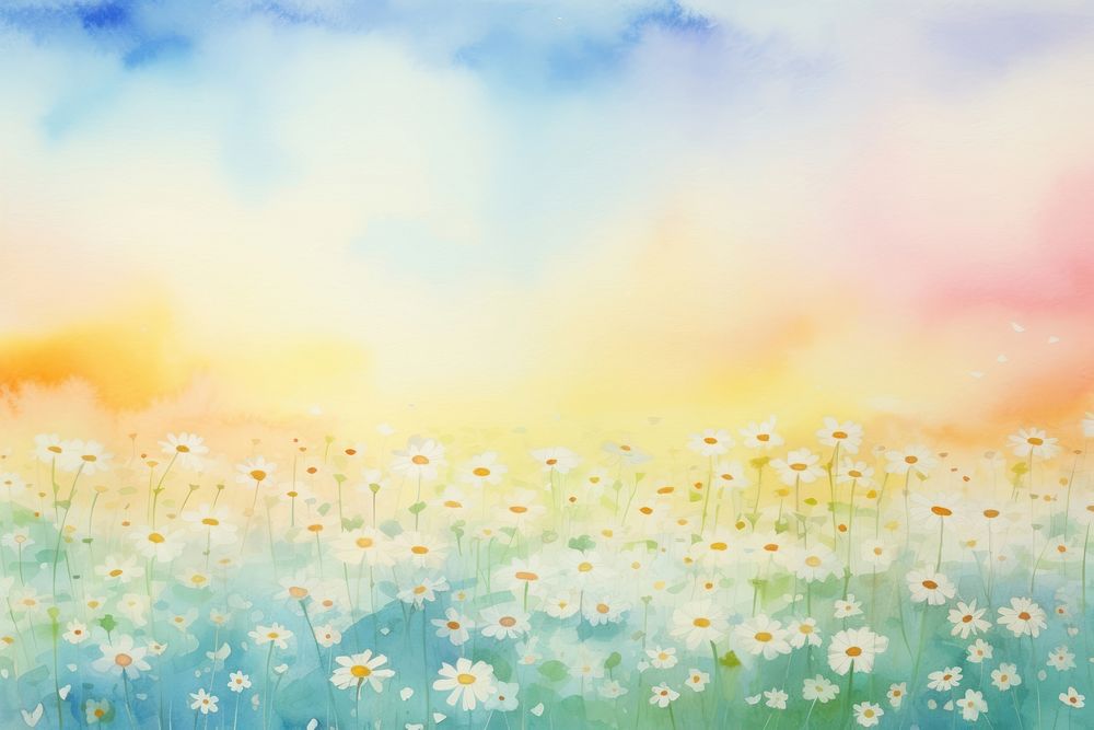 Sunset sky daisy meadow painting backgrounds outdoors.