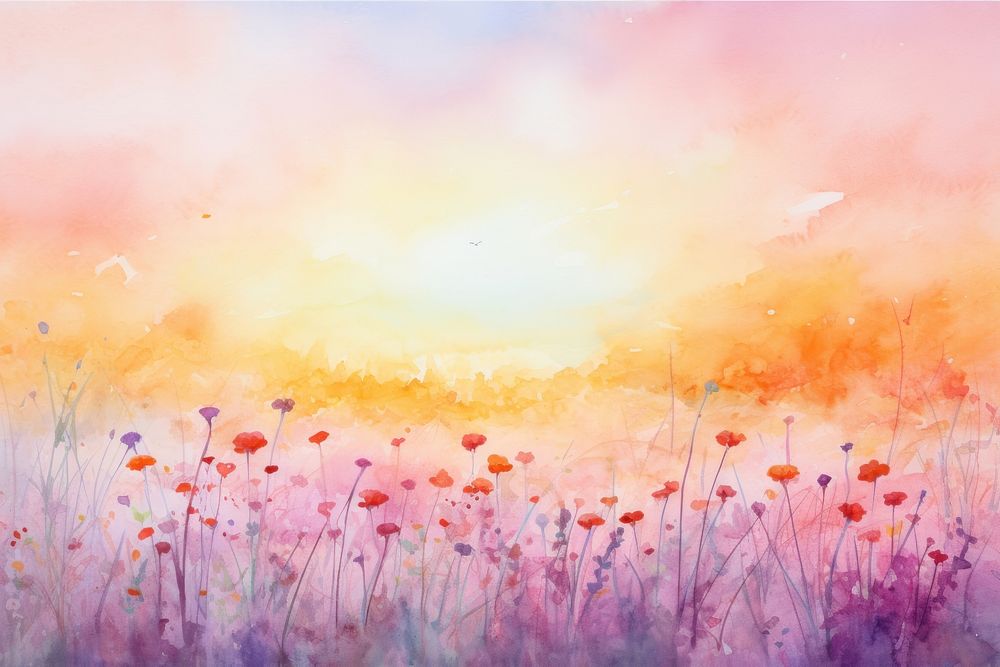 Sunset meadow painting backgrounds outdoors.