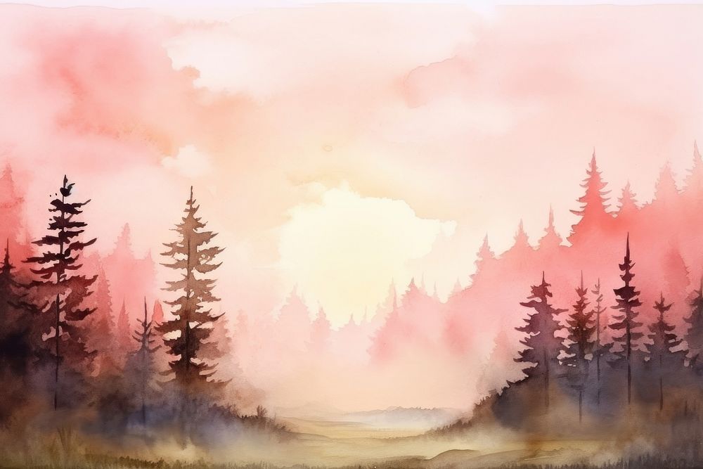 Sunset sky forest painting landscape outdoors.