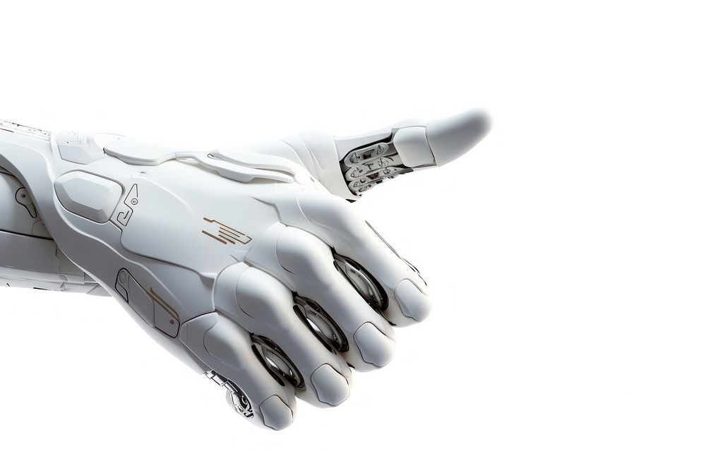 White cyborg robotic hand finger white background transportation.