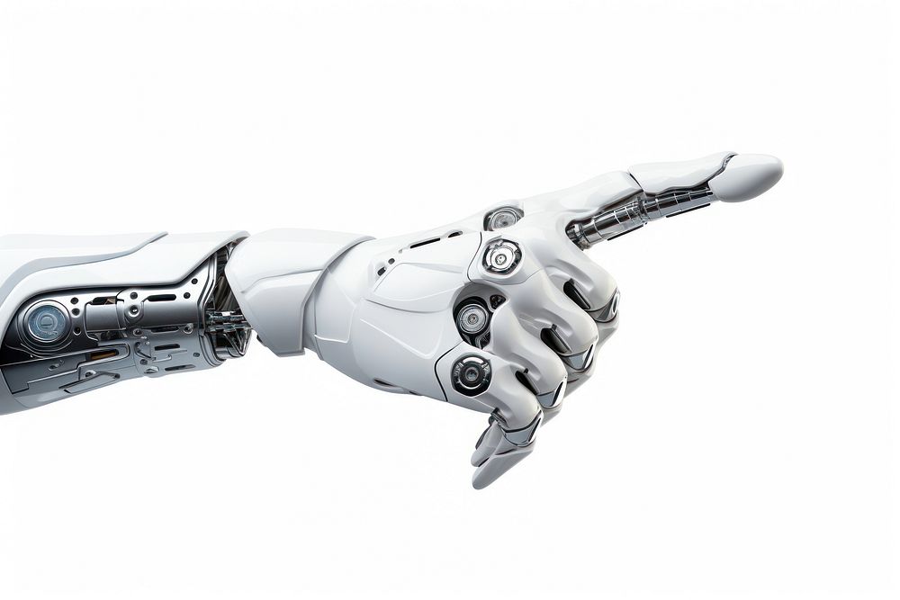 White cyborg robotic hand white background transportation technology.