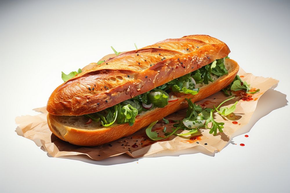 Baguette sandwich bread food vegetable.