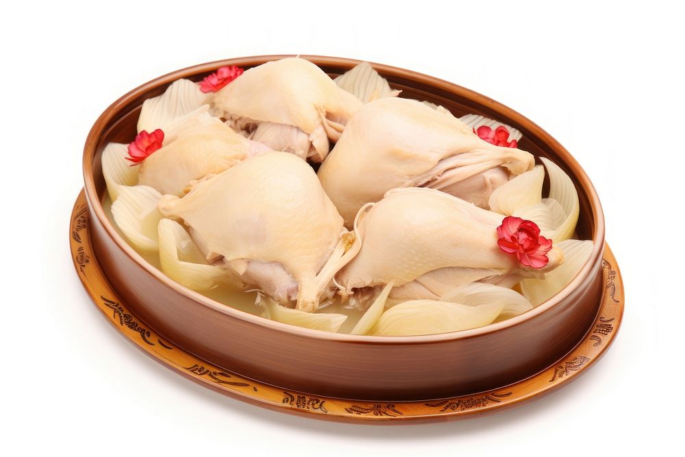 Boiled chicken food dish bowl.