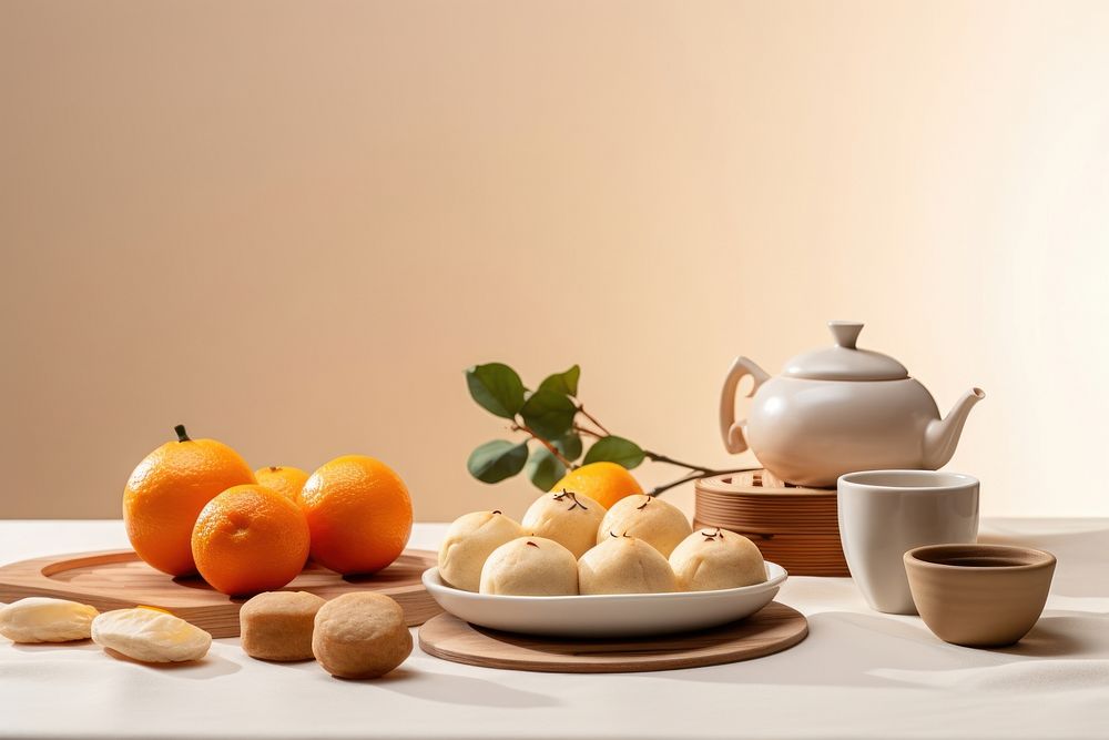 Mandarins and tea pot Chinese New Year teapot fruit.