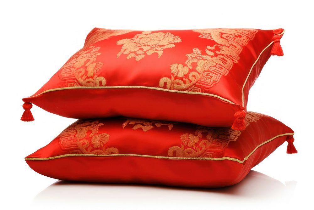 Red cusions cushion pillow white background.