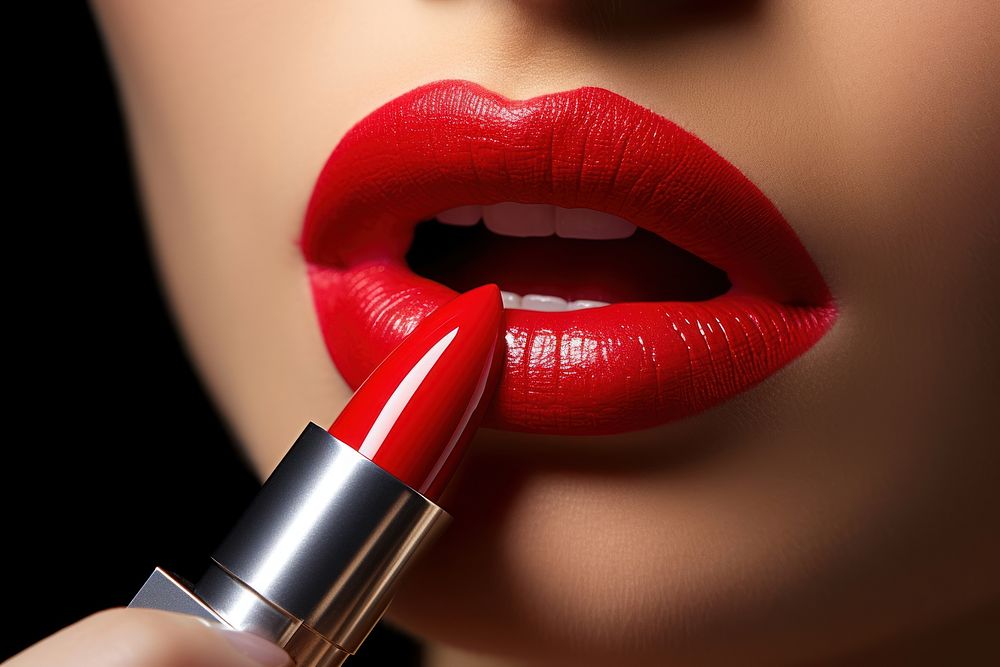 Lipstick applying cosmetics fingernail perfection.