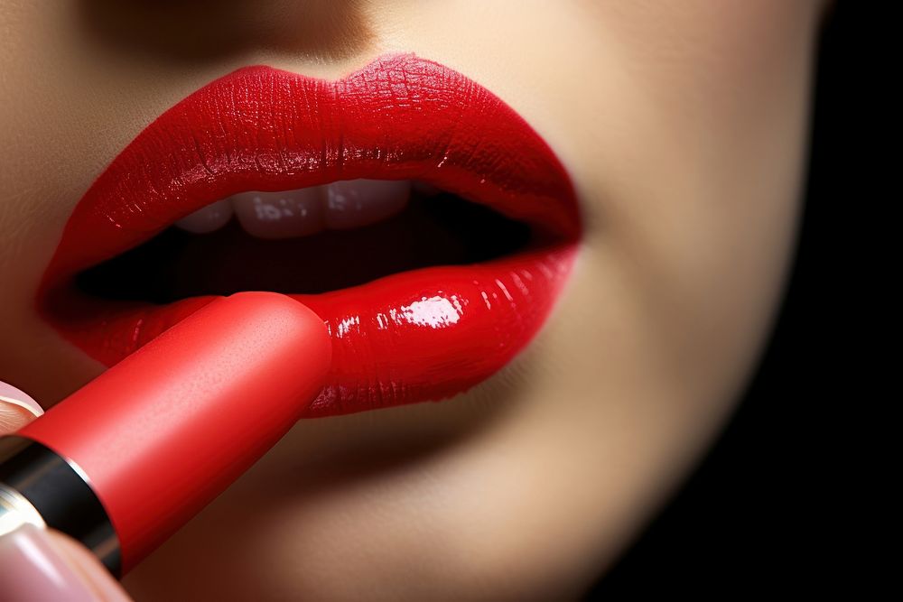 Lipstick applying cosmetics perfection headshot.