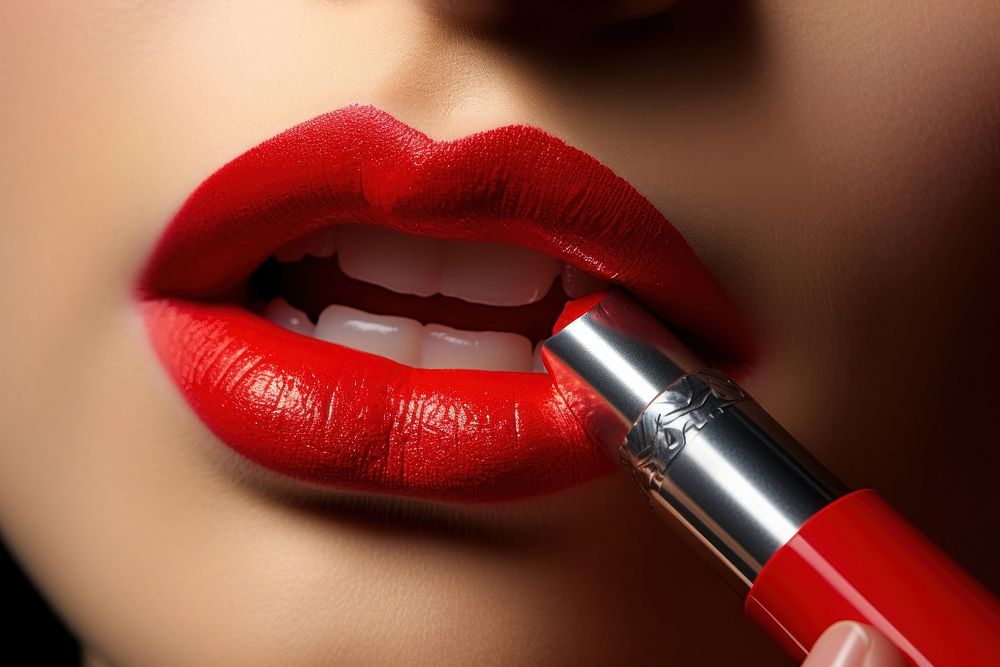 Lipstick applying cosmetics perfection portrait.