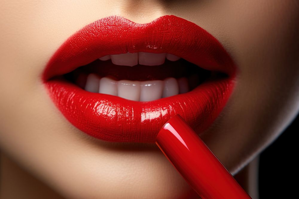 Lipstick applying cosmetics perfection elegance.