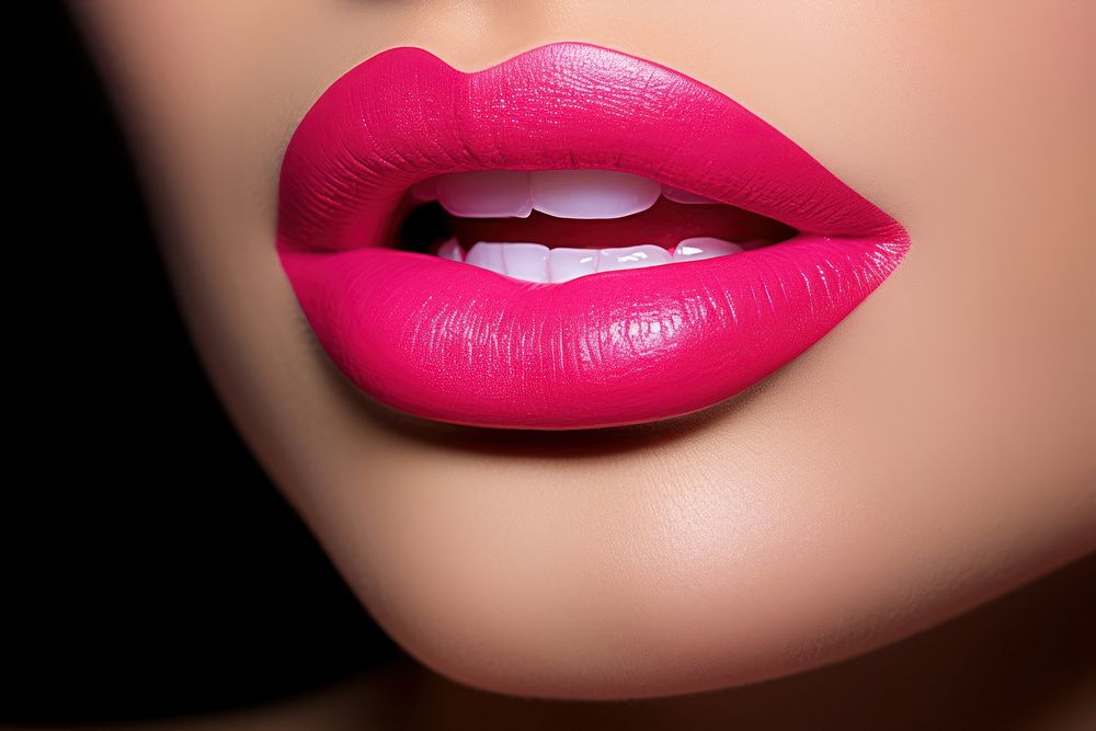 Pink lipstick applying cosmetics adult perfection.