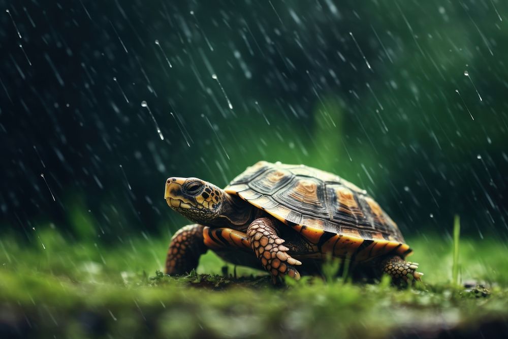 Turtle reptile animal rain.