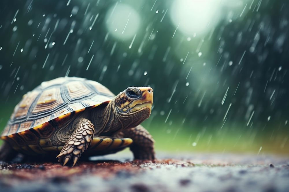 Turtle reptile animal rain.