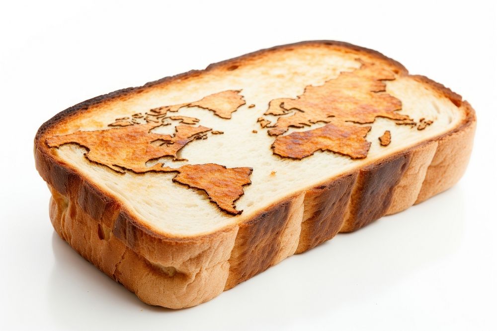 World map bread food white background.