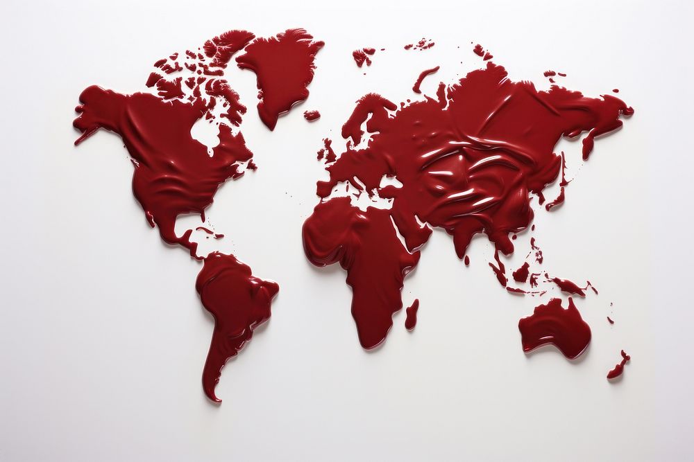 World map red splattered topography.