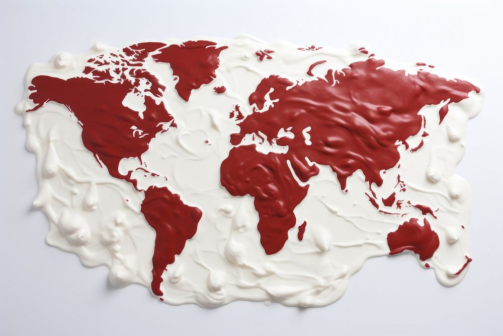 World map cream red topography.