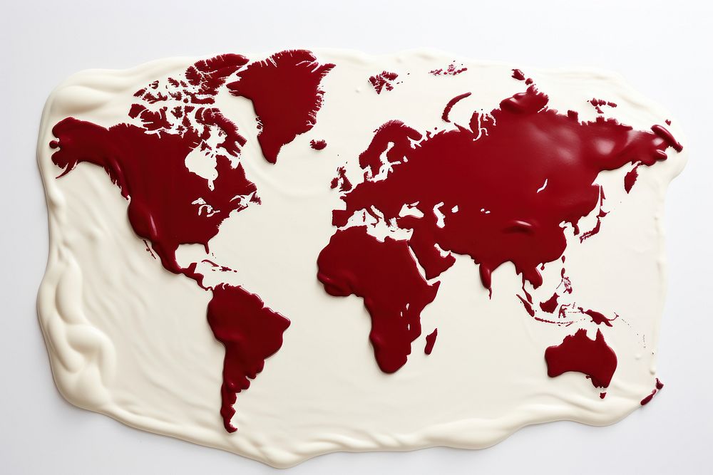World map cream red topography.