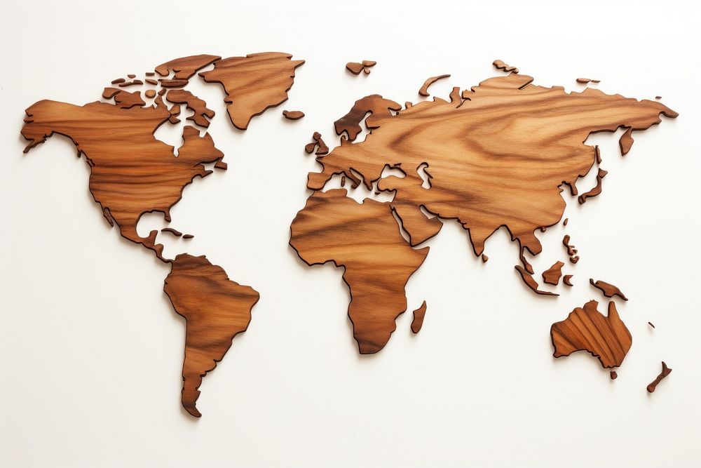 World map wood topography textured.