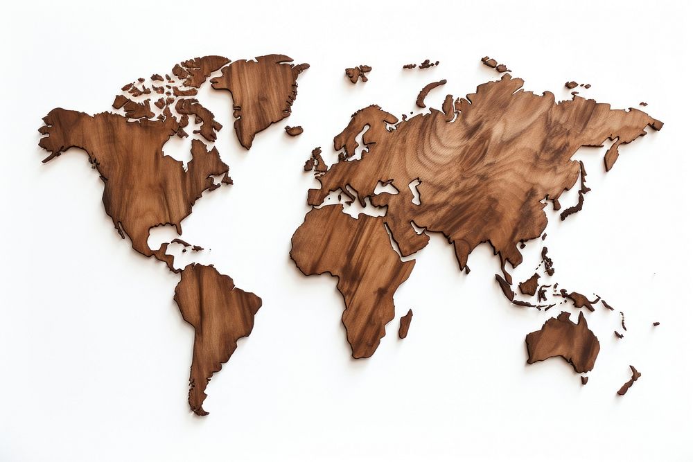 World map wood topography textured.