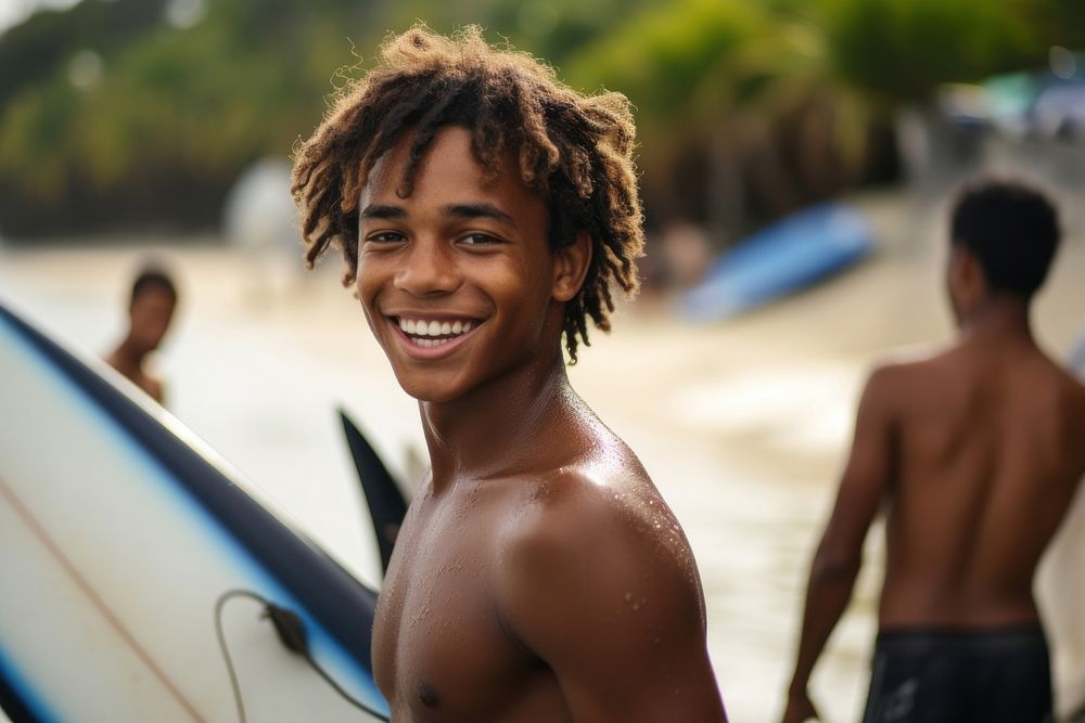 Black boy surfer surfing smiling smile adult.