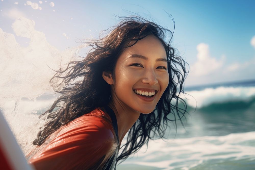 Japanese girl surfer surfing smiling smile adult.